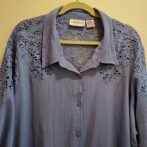 Veranesi 2-piece top/tank set, Button-up, Embroider Cut-out, Blue, Plus, Sz 30WP